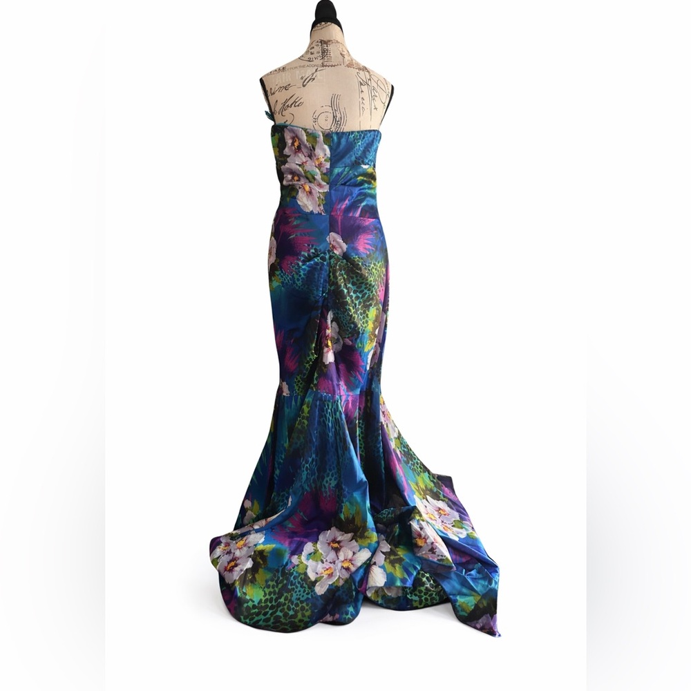 Cache Strapless Mermaid Gown Beaded Bust Tropical Print Sz M READ Y2K USA Made - Picture 2 of 16